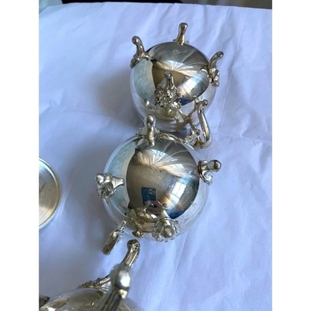 Vintage Leonard Co Silver-plated 3 Piece Coffee/Tea Pot Sugar Creamer Set